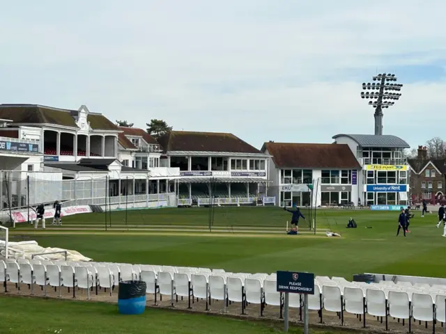 Players warming up in the nets at Canterbury