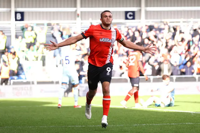 Carlton Morris celebrates after scoring