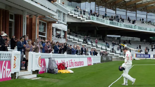 Sam Northeast heads up to the Lord's Pavilion after his 335 not out