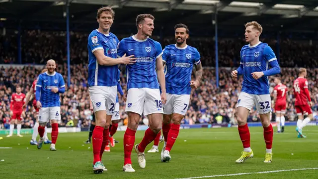 Portsmouth celebrate early goal against Shrewsbury