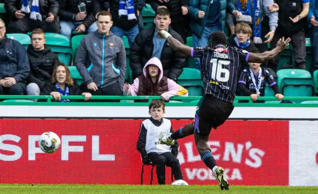 Adama Sidibeh scores for St Johnstone against Hibernian