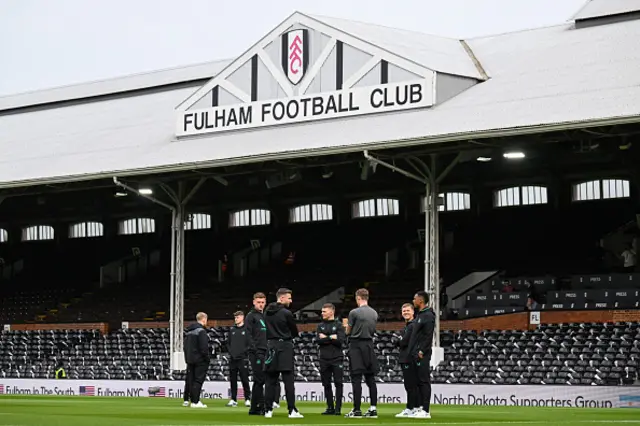 Newcastle players on the pitch at Craven Cottage