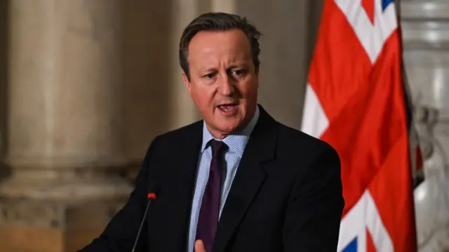 Lord Cameron speaks during a press conference with Egypt's Foreign Minister in Cairo in December 2023