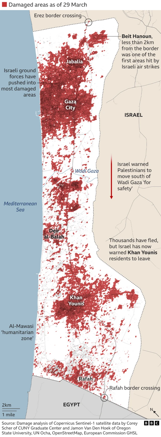 Map showing how much of Gaza has been destroyed