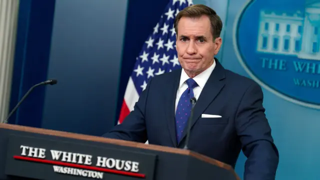 White House national security communications adviser John Kirby speaks during a press briefing at the White House in Washington, DC, USA, 04 April 2024,