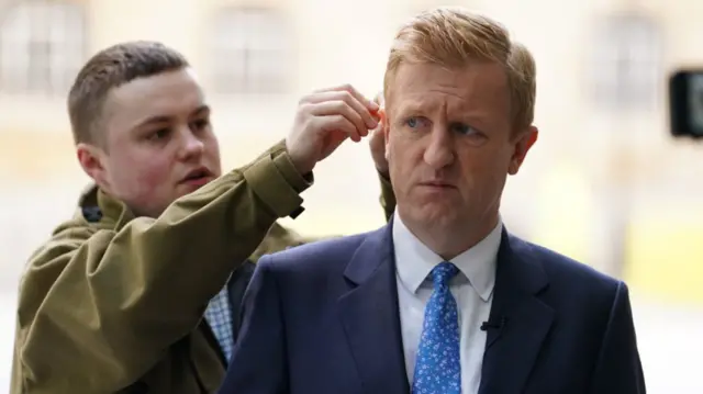 Deputy Prime Minister Oliver Dowden before speaking to the media outside BBC Broadcasting House in London, prior to appearing on the BBC One current affairs programme, Sunday with Laura Kuenssberg.