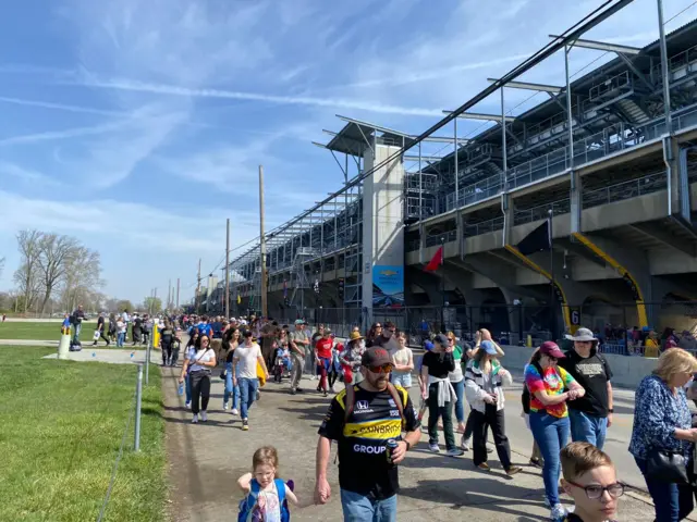 Punters queue for a Nasa event at Indianapolis Motor Speedway