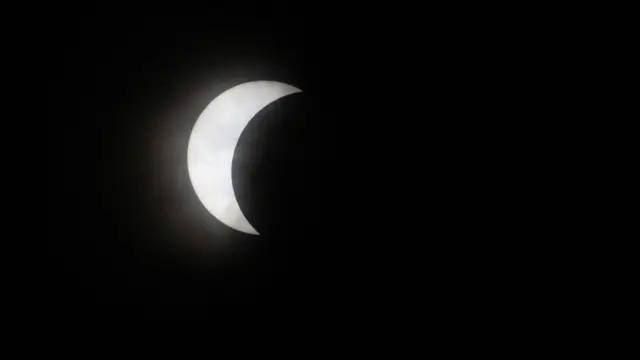 A partial solar eclipse is seen from Eagle Pass, Texas, U.S. April 8, 2024. REUTERS/Christian Monterrosa