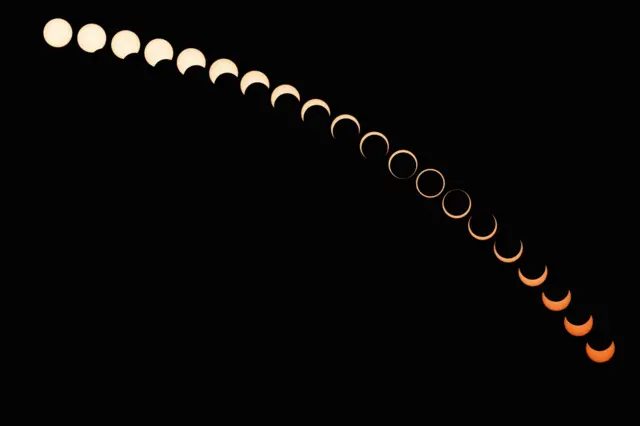 A file photo of Multiple Exposure of the various phases during the annular Solar Eclipse on 15th January 2010