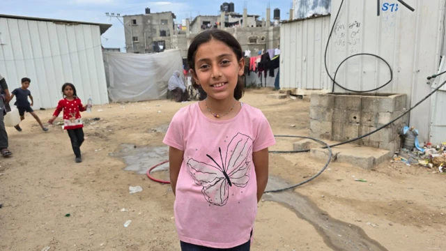 Ten-year-old Palestinian girl Sara Amer, has been displaced from Gaza City to Rafah