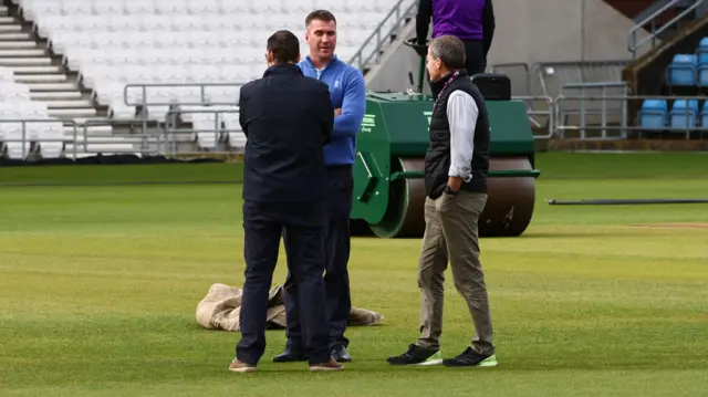 Umpires in discussion at Headingley