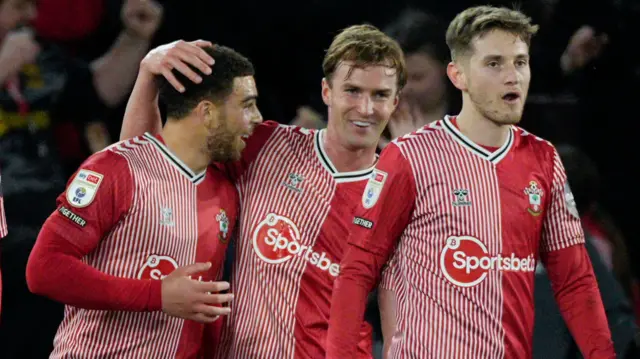 Southampton players celebrate scoring