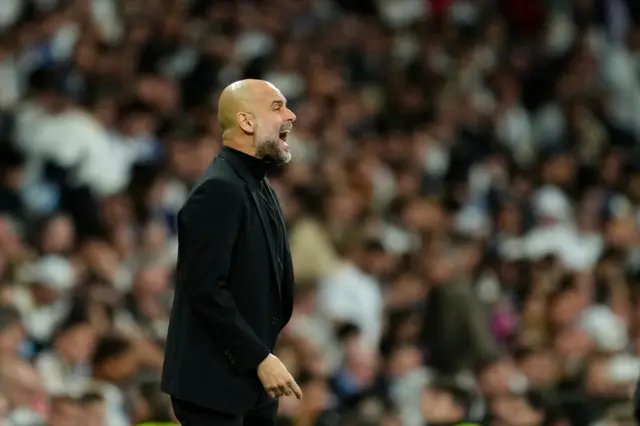 Guardiola shouts from the touchline