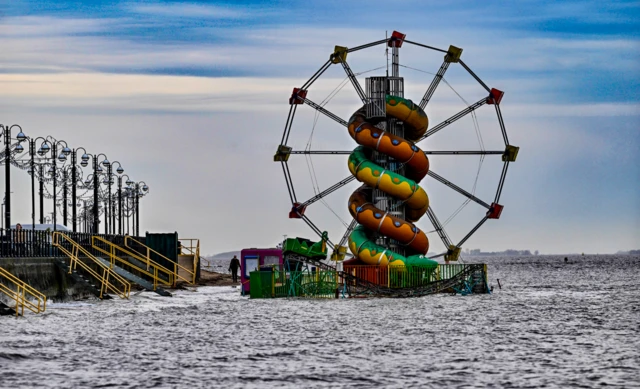 High tide floods fair rides at Cleethorpes