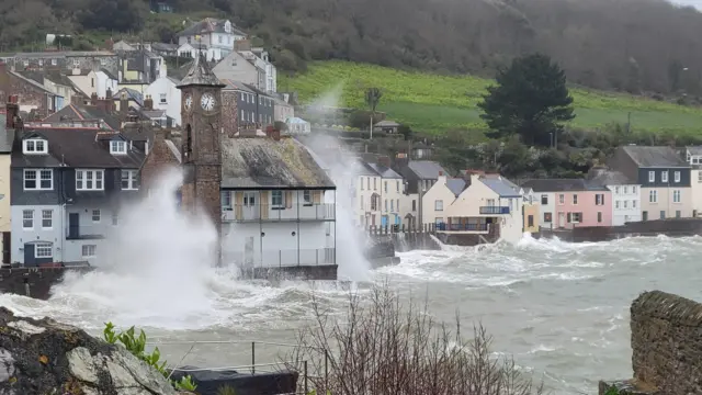 Waves crashing in Cawsand, Cornwall