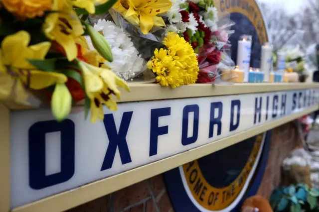 Oxford high school sign with flowers