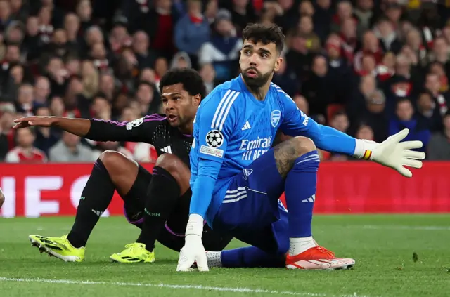 Raya watches as Gnabry shot sails in