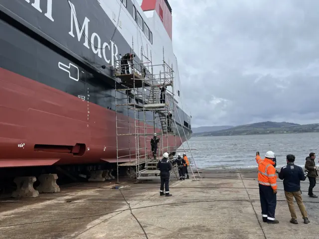 Scaffolding being taken off MV Glen Rosa