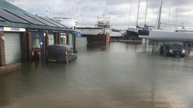 Flooding at Hamble Marina