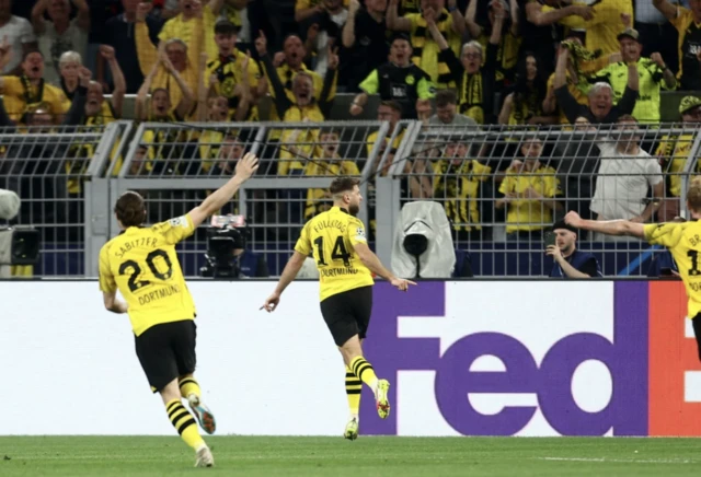 Borussia Dortmund's Niclas Fullkrug celebrates scoring their first goal