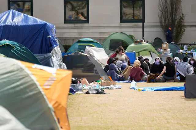 Student protesters camp on the campus of Columbia University on April 30, 2024 in New York City.