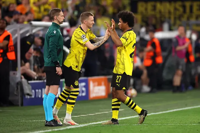 Karim Adeyemi of Borussia Dortmund is substituted for Marco Reus