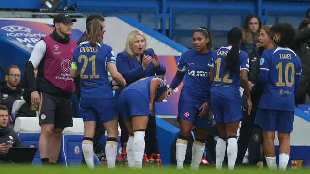 Emma Hayes addresses her players on the sideline