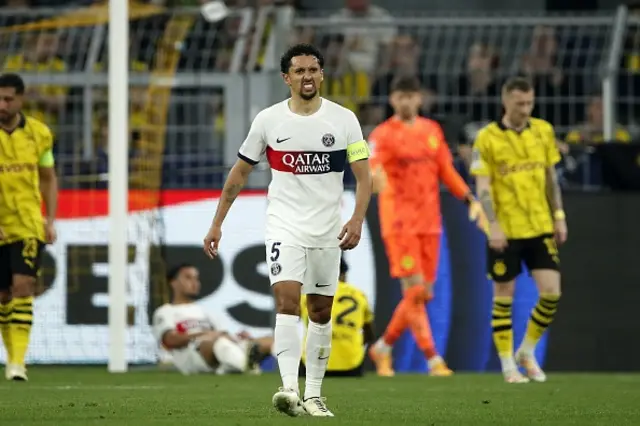 Marquinhos of Paris Saint-Germain looks on