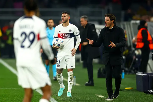 Edin Terzic, Head coach of Borussia Dortmund reacts during the UEFA Champions League match between Borussia Dortmund and Paris Saint-Germain at Signal Iduna Park on December 13, 2023 in Dortmund, Germany. (Photo by Leon Kuegeler/Getty Images)