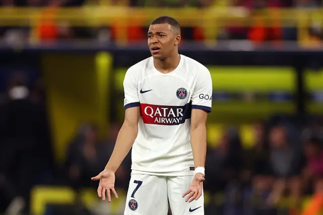 Kylian Mbappe of Paris Saint-Germain reacts