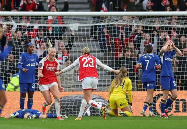 Blackstenius celebrates her goal v Chelsea in the League cup finl