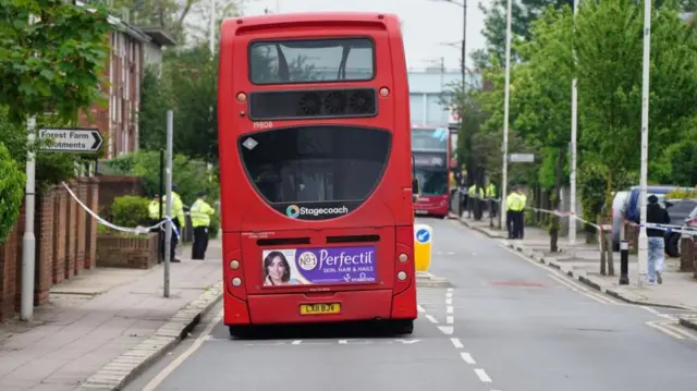 The scene in Hainault, north east London, where a 14-year-old boy was killed in a sword attack on Tuesday, that saw four others injured, including two Metropolitan Police officers