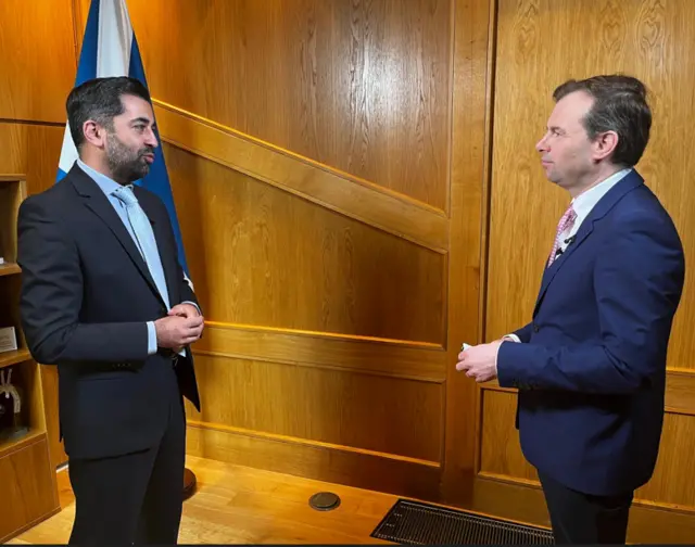 The BBC's Scotland Editor James Cook interviews Humza Yousaf in Holyrood