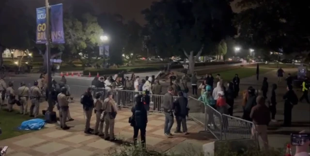 Police and protesters gather at UCLA