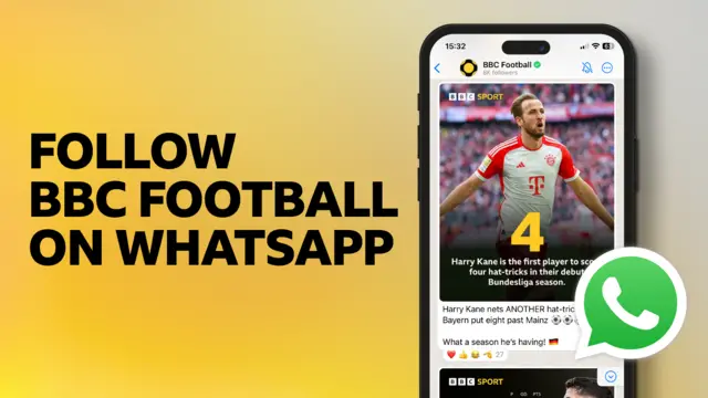 A graphic reading 'Follow BBC Football on WhatsApp'