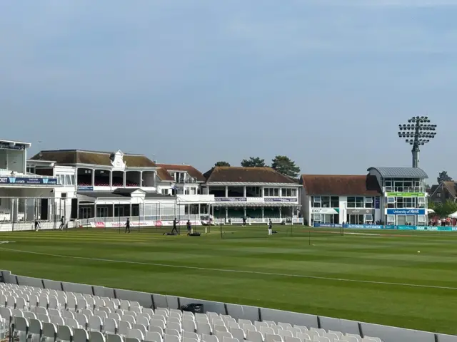 Players warm up at the The Spitfire Ground St Lawrence