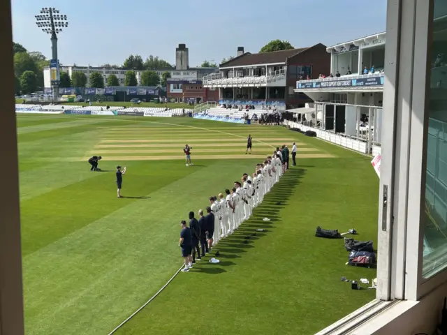 Kent and Worcestershire players line up to remember Josh Baker