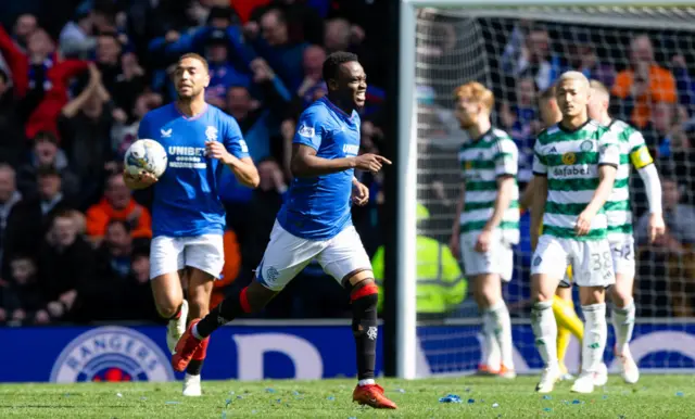 Rabbi Matondo celebrates his last-gasp leveller at Ibrox