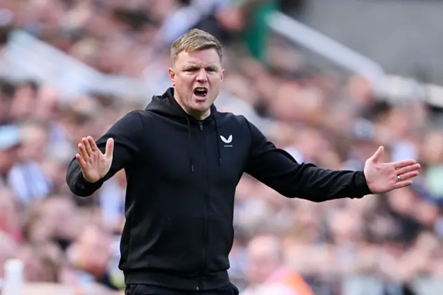 Eddie Howe, Manager of Newcastle United, reacts