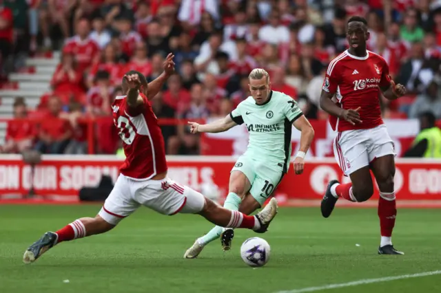 Mykhaylo Mudryk of Chelsea scores his team's first goal during the Premier League match between Nottingham Forest and Chelsea FC