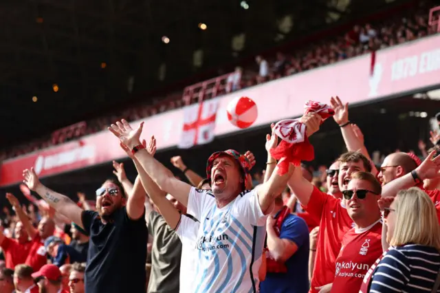 Fans of Nottingham Forest singing during the Premier League match between Nottingham Forest and Chelsea FC