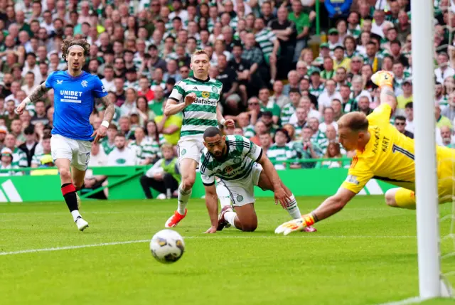 Rangers' Fabio Silva (left) attempts a shot on goal during the cinch Premiership match at Celtic park, Glasgow. Picture date: Saturday May 11, 2024. PA Photo.