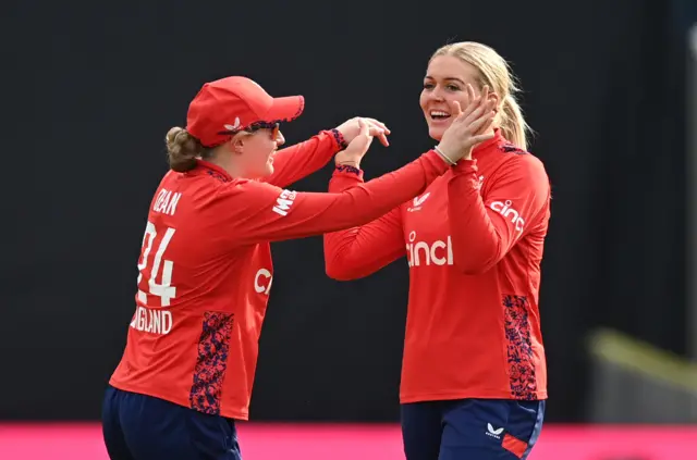 Sarah Glenn celebrates taking a wicket