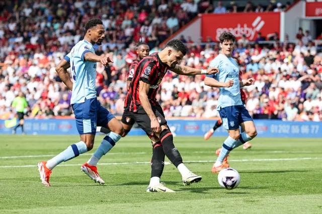 : Dominic Solanke of Bournemouth scores a goal