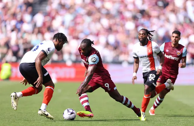 Michail Antonio of West Ham United runs with the ball