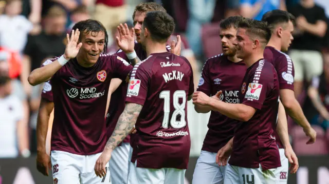 Hearts players celebrating