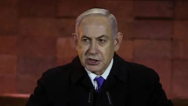 sraeli Prime Minister Benjamin Netanyahu speaks during the opening ceremony marking Israel's national Holocaust Remembrance Day, 5 May 2024