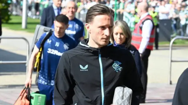 Rangers defender Ben Davies arriving at a sunny Celtic Park