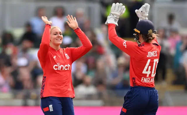 Sarah Glenn celebrates taking a wicket