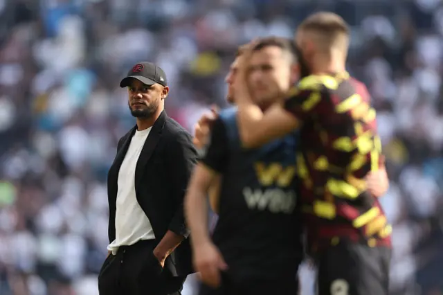 Vincent Kompany, Manager of Burnley, looks on